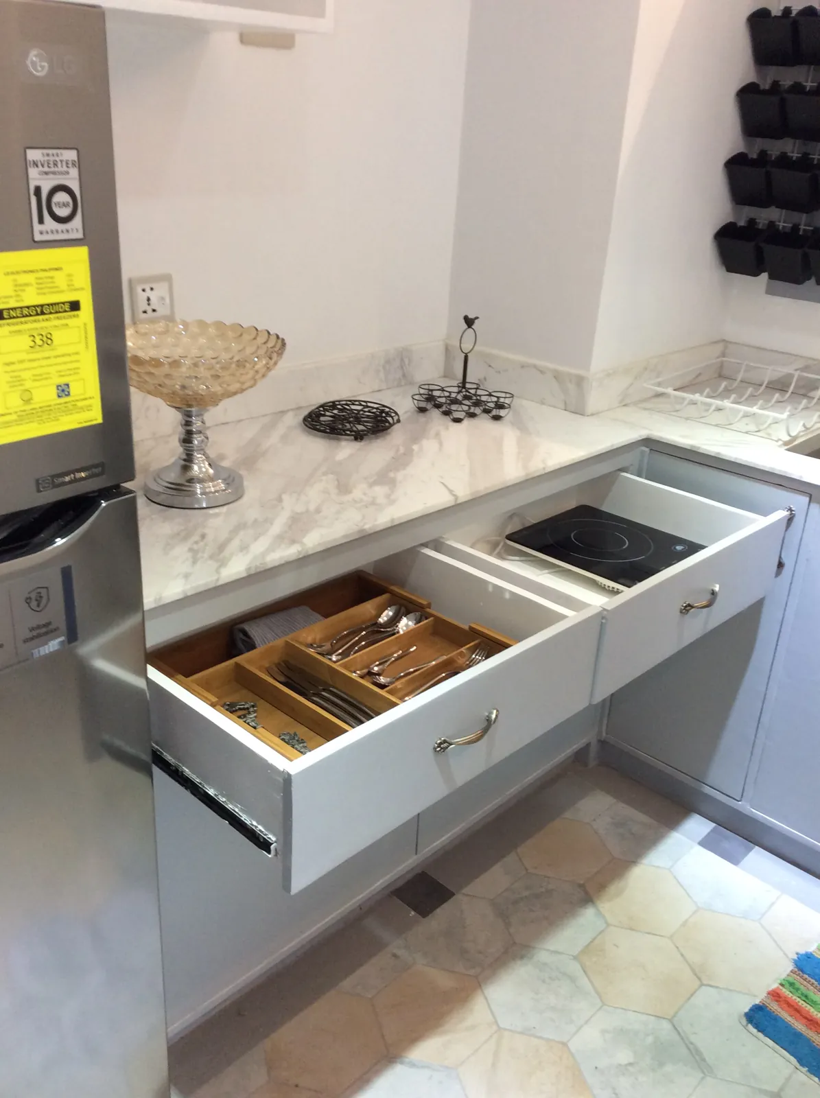 Kitchen cabinetry with open storage